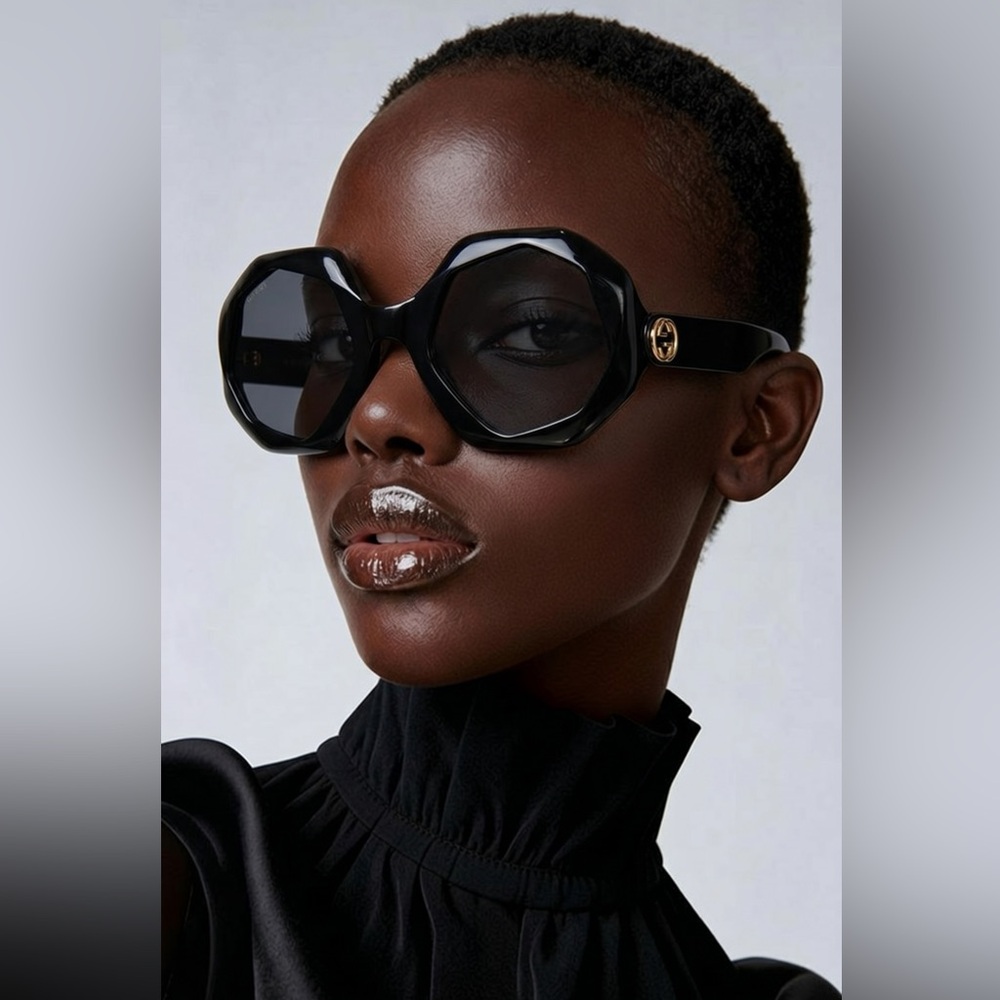 NEW GUCCI GG1242S 001 OVERSIZED ROUND WOMEN’S SUNGLASSES GUCCI GG1242S BLACK - Picture 4 of 13